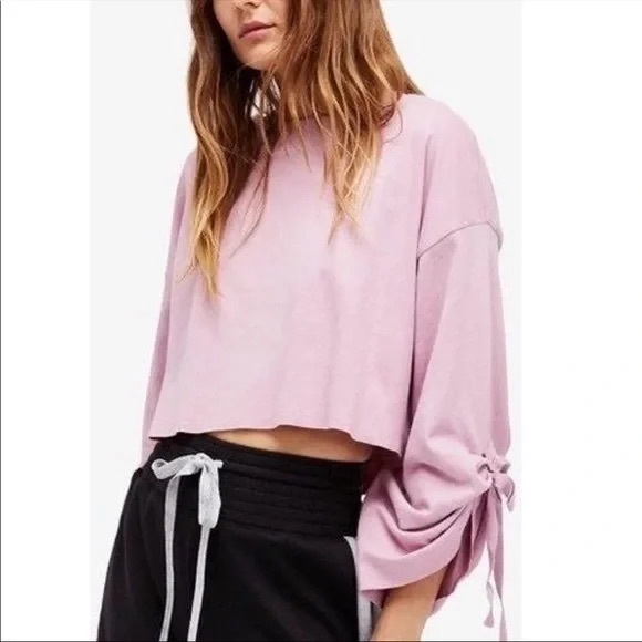 FREE PEOPLE Holala Statement Sleeve Crop Sweatshirt | size xs - Picture 1 of 7